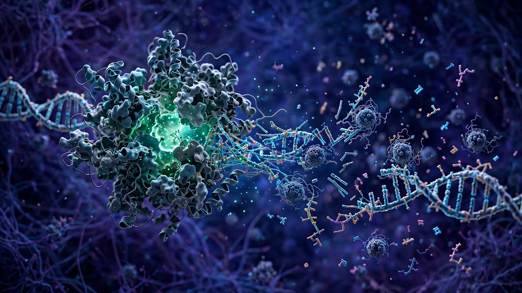 CRISPR-Cas12a2 enzyme shredding chromatin DNA inside a cancer cell nucleus