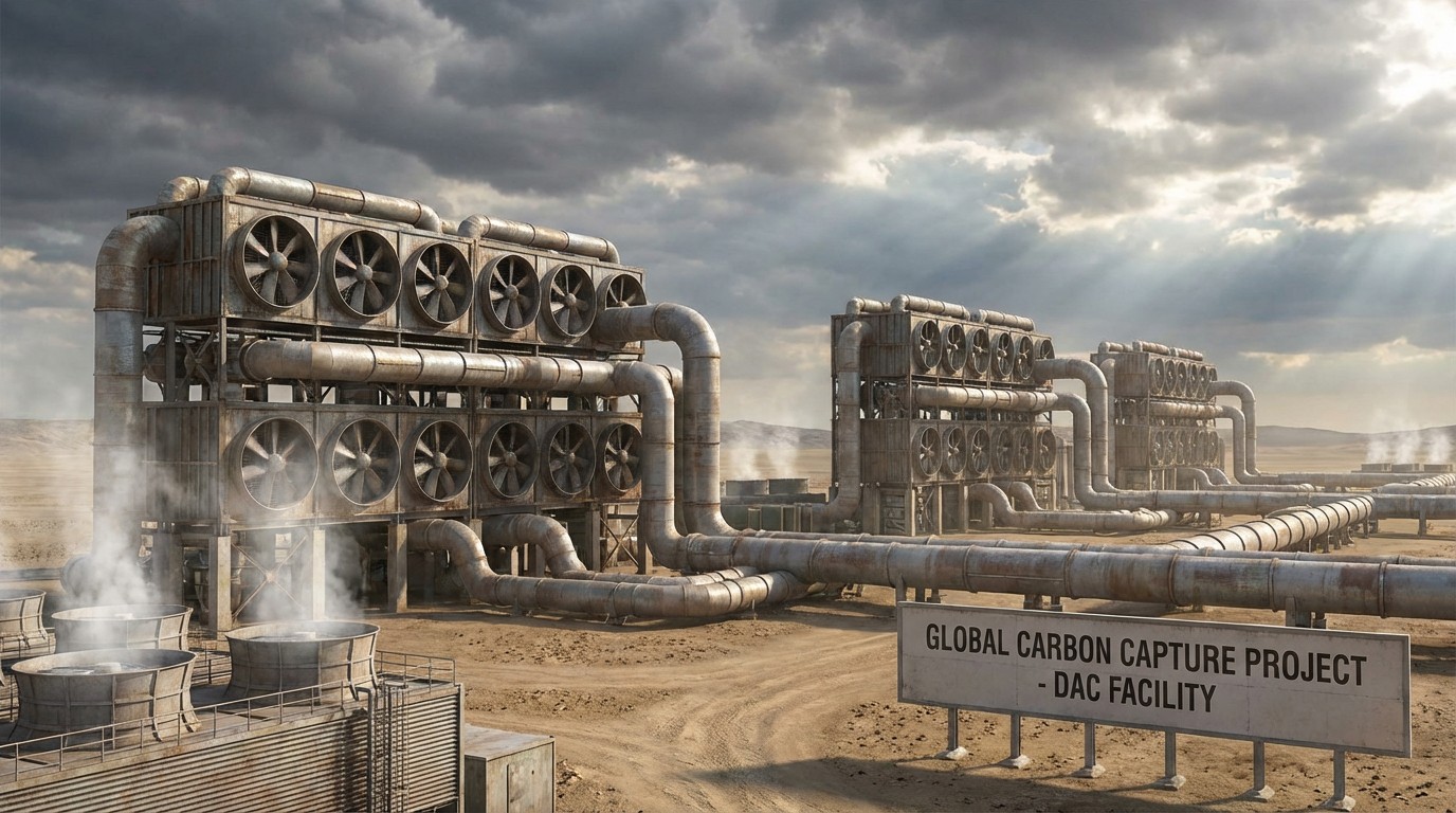 Industrial direct air capture facility with massive fan arrays