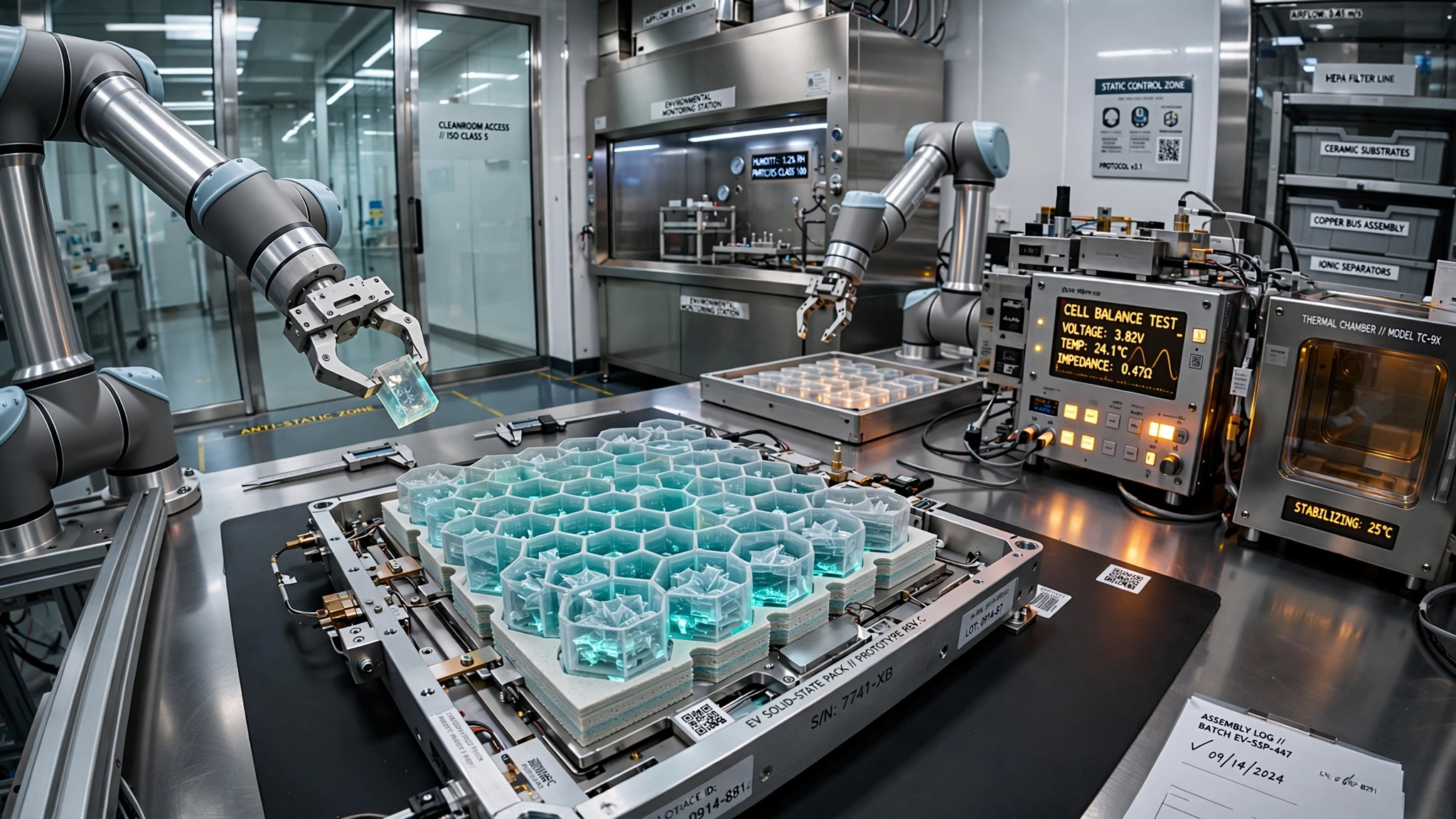Solid-state battery cells in laboratory assembly