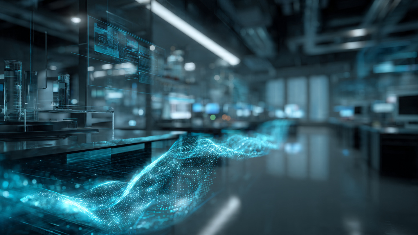 Abstract visualization of streaming data signals flowing through a clinical research facility