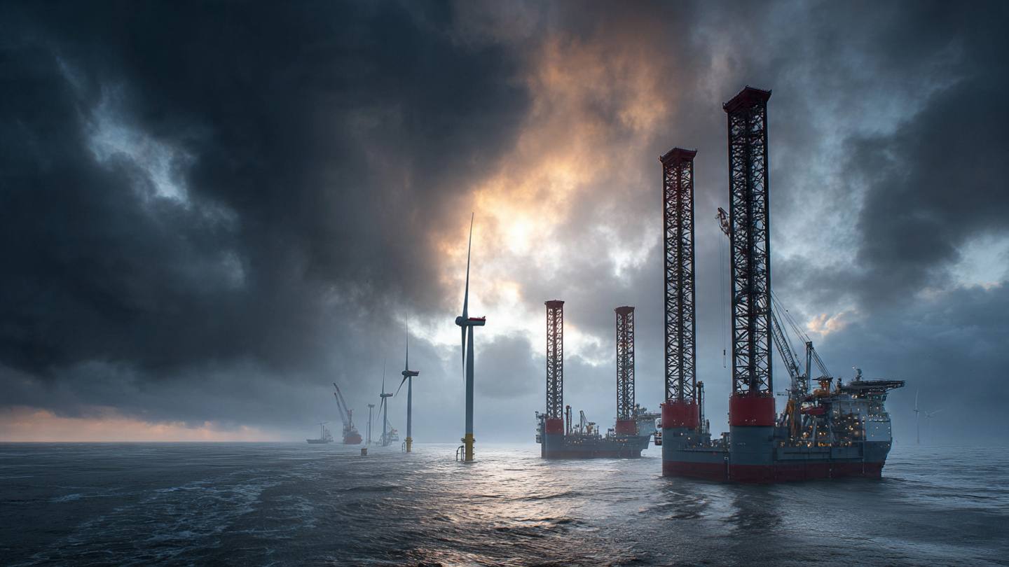 Offshore wind turbines under construction off the Atlantic coast