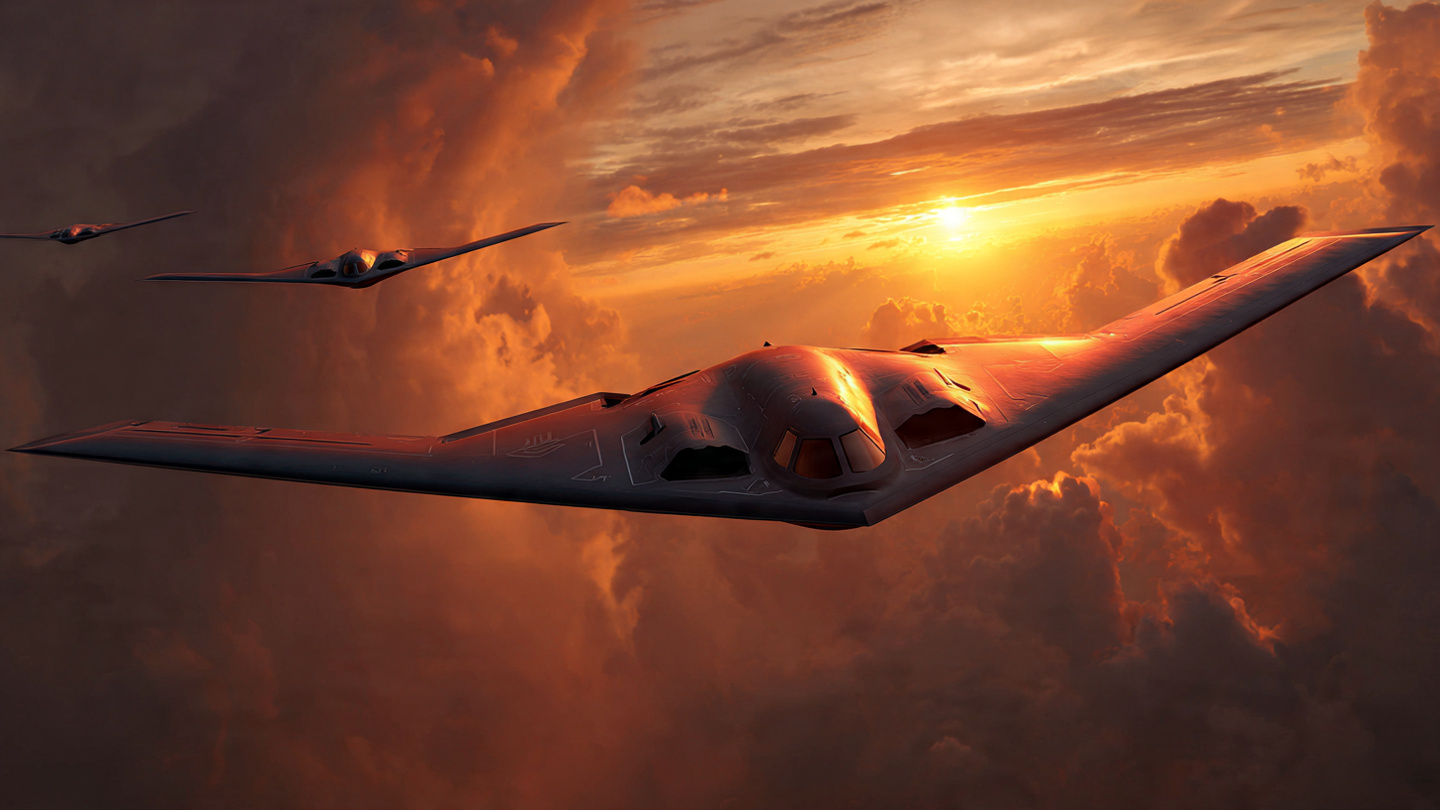 Autonomous drone wingmen flying in formation alongside a fighter jet over a testing range