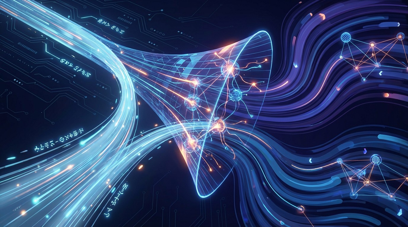 A funnel diagram splitting into fast shallow signals and slow deep signals, with ad algorithms weighing both