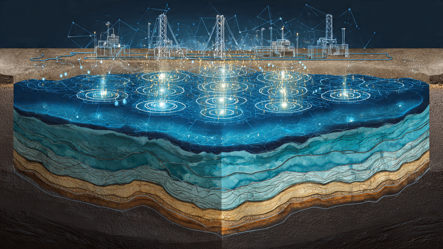 Cross-section of aquifer with municipal wells and SCADA telemetry network