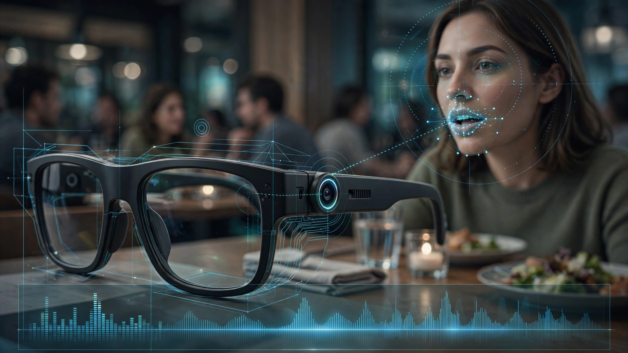 Smart glasses with lip-reading camera overlay in noisy environment