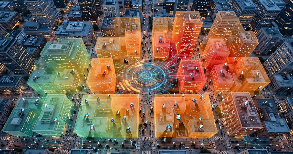 City with smartphone-based distributed radiation sensor network and heatmap overlay