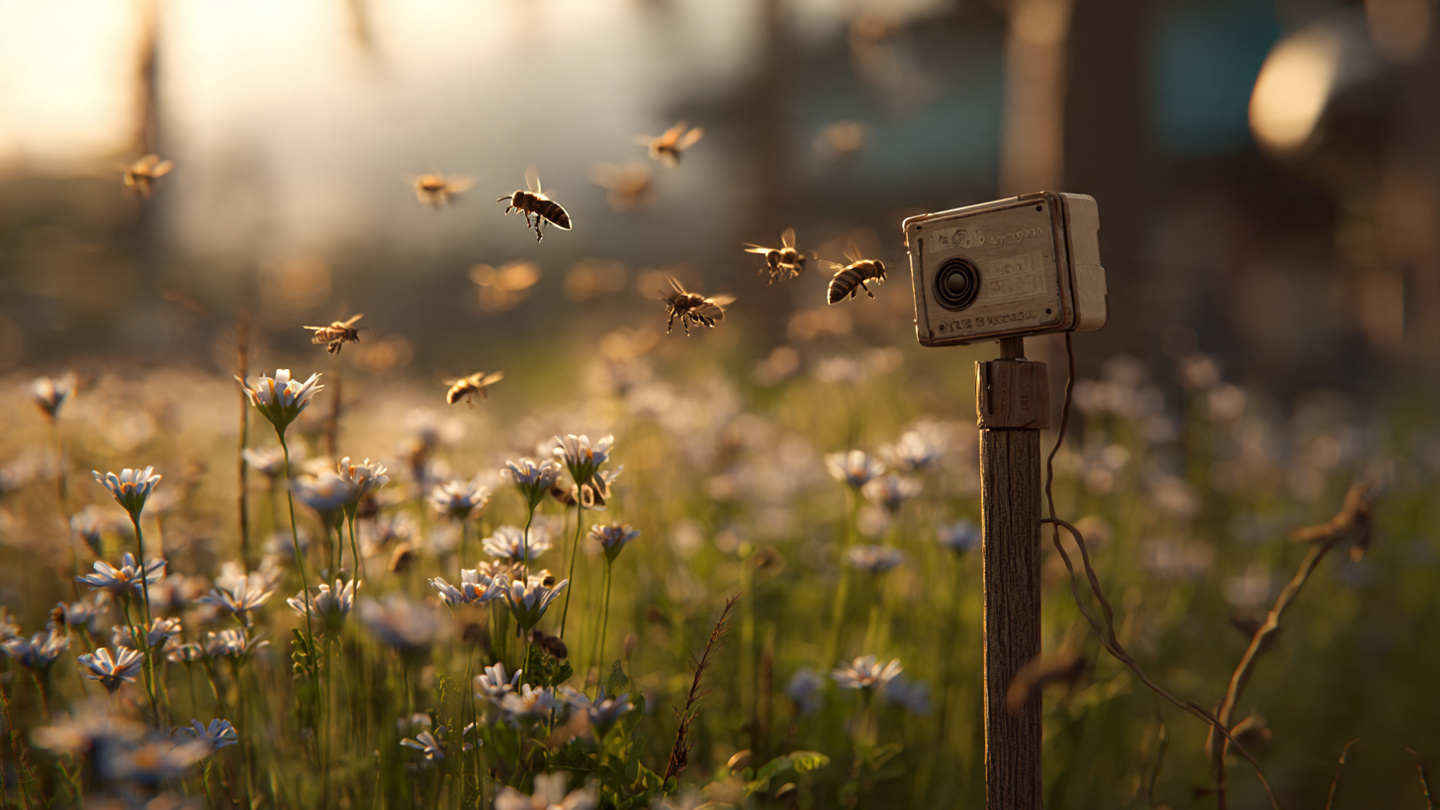 Microphone sensor array in agricultural field with bees