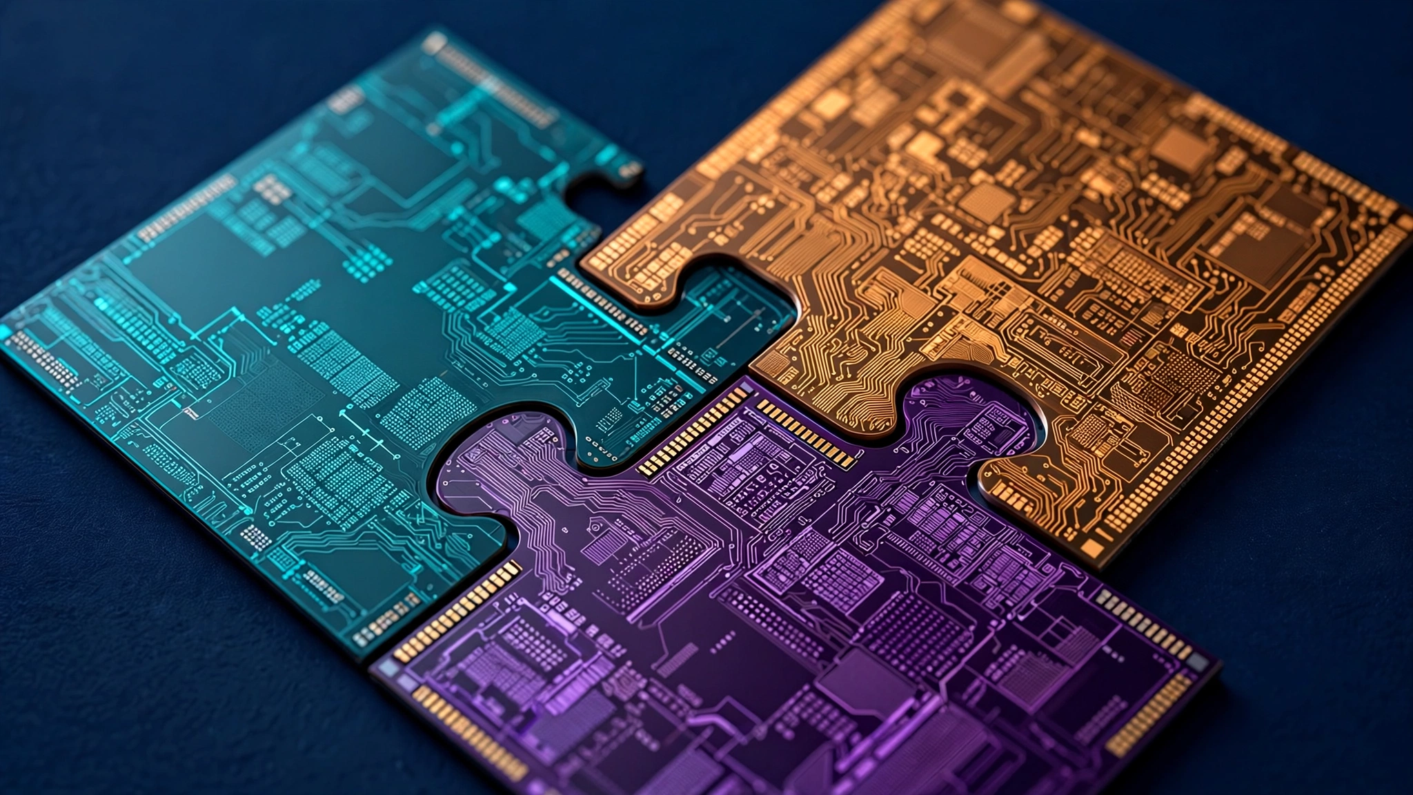 Abstract semiconductor wafer with layered chip architectures converging into a unified stack
