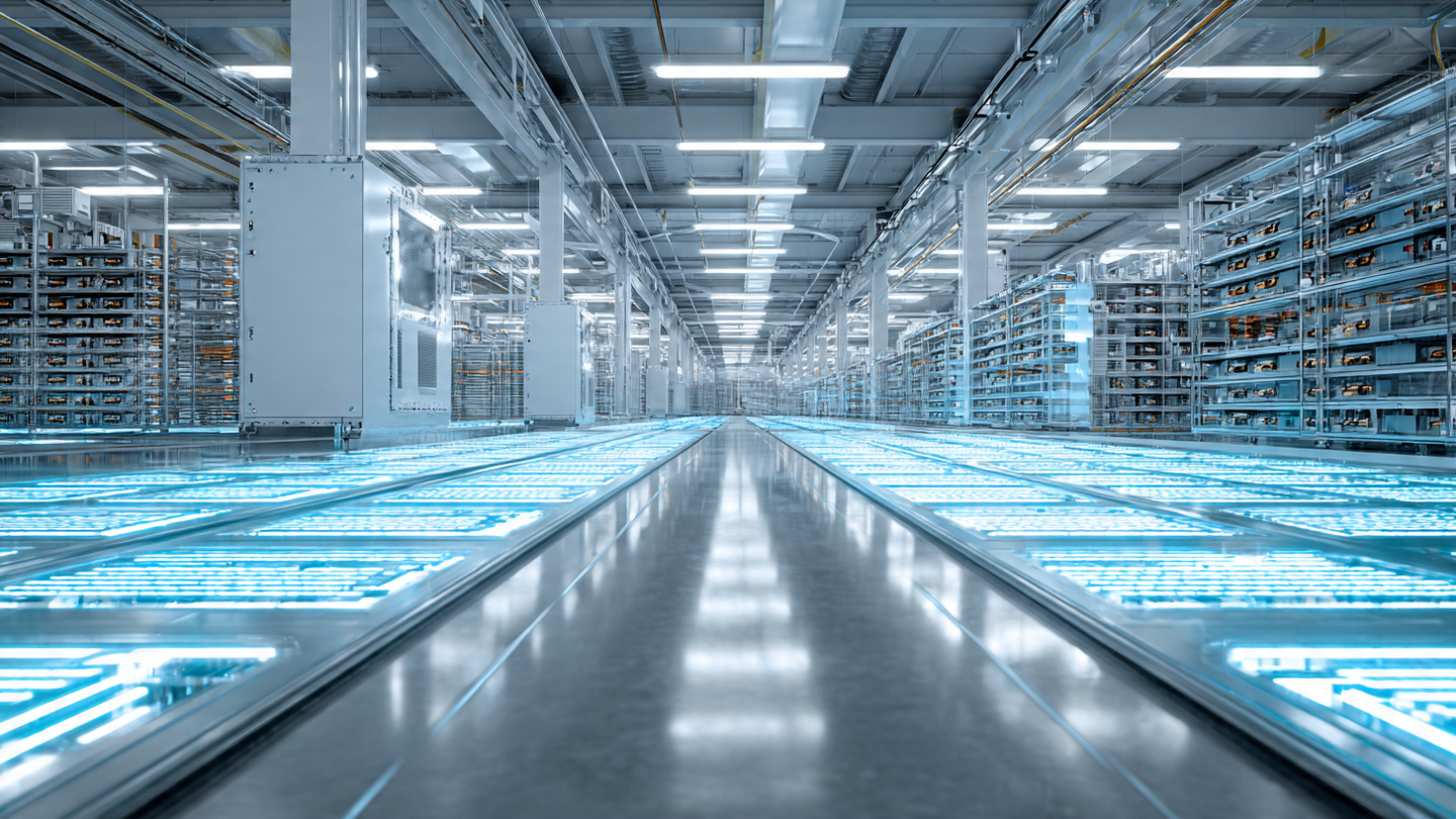 Sodium-ion battery production line in a modern factory